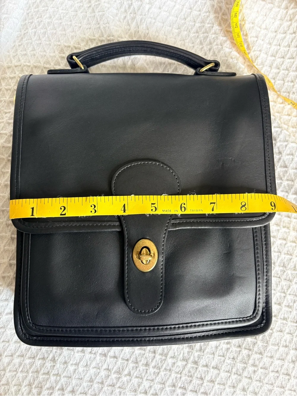 Vintage Coach Black Leather Station Bag with Gold Hardware
